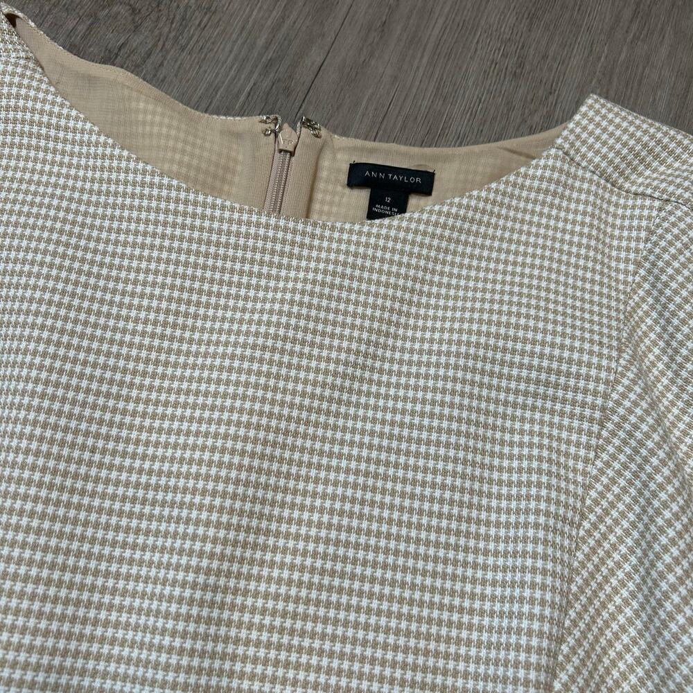 Ann Taylor Houndstooth Suit Set Beige Top Size 12 Pants Size 10 Office Chic - Picture 2 of 11